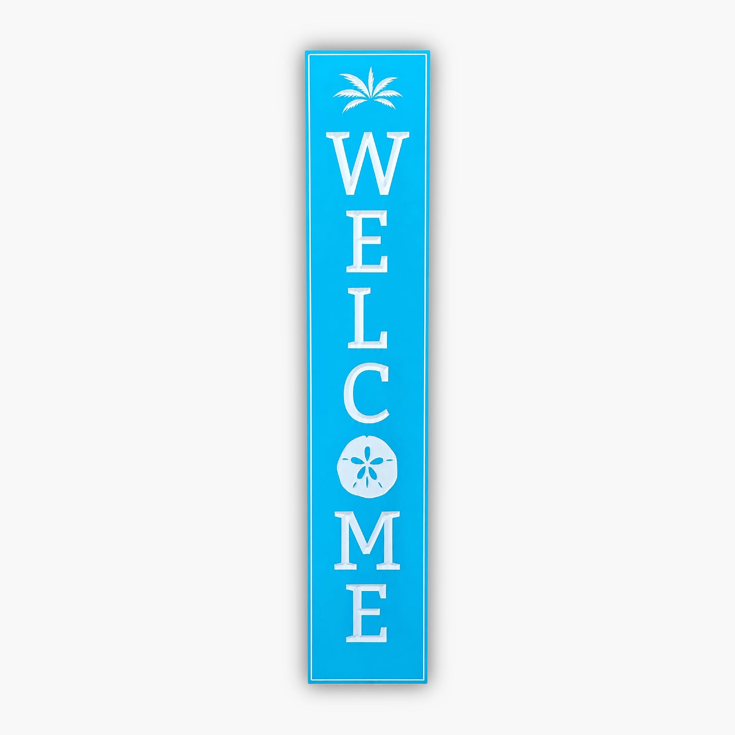 welcome sign with sand dollar blue