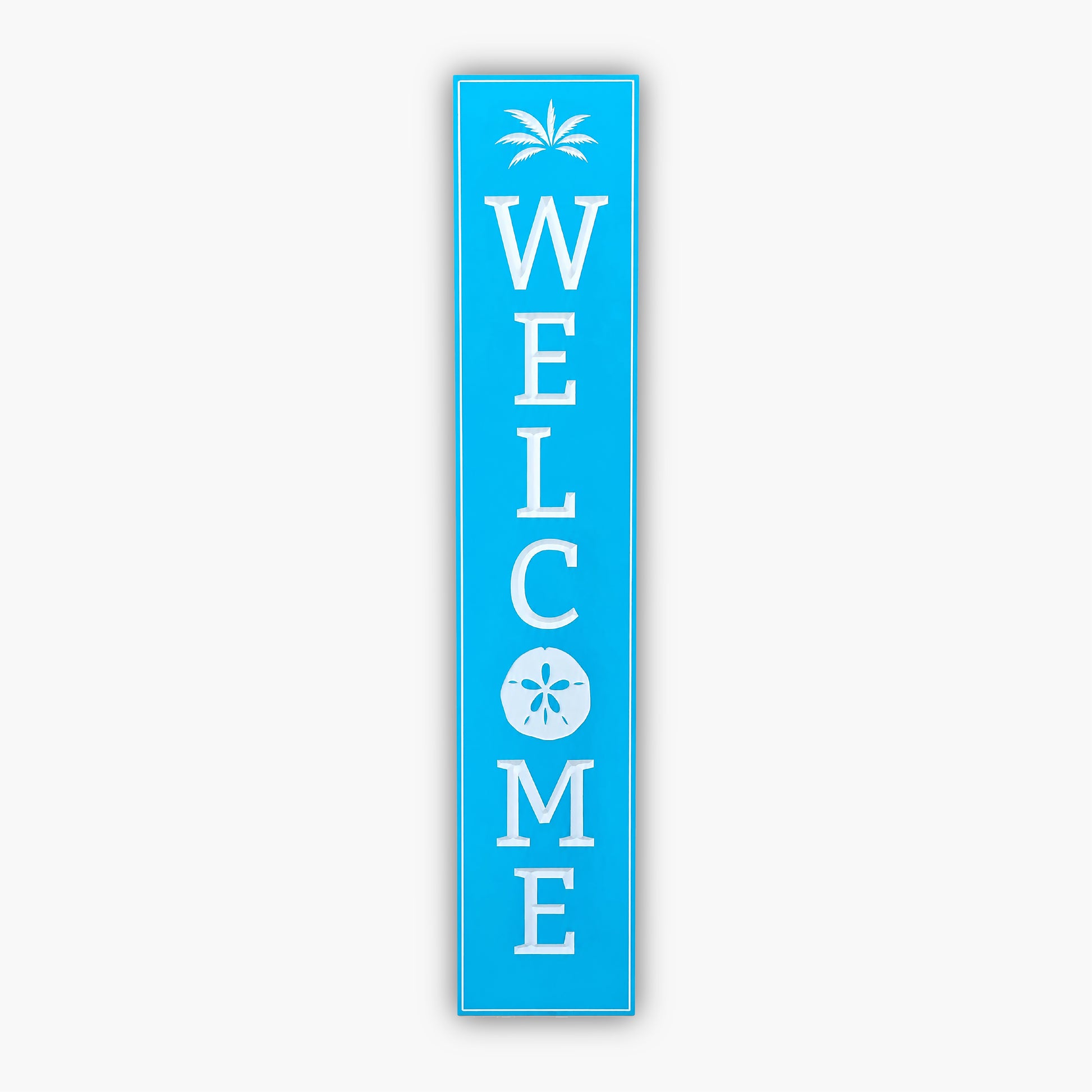 welcome sign with sand dollar blue