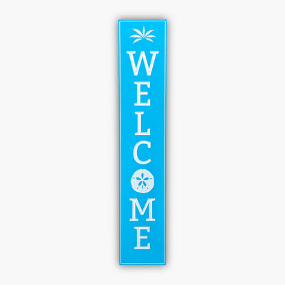 welcome sign with sand dollar blue