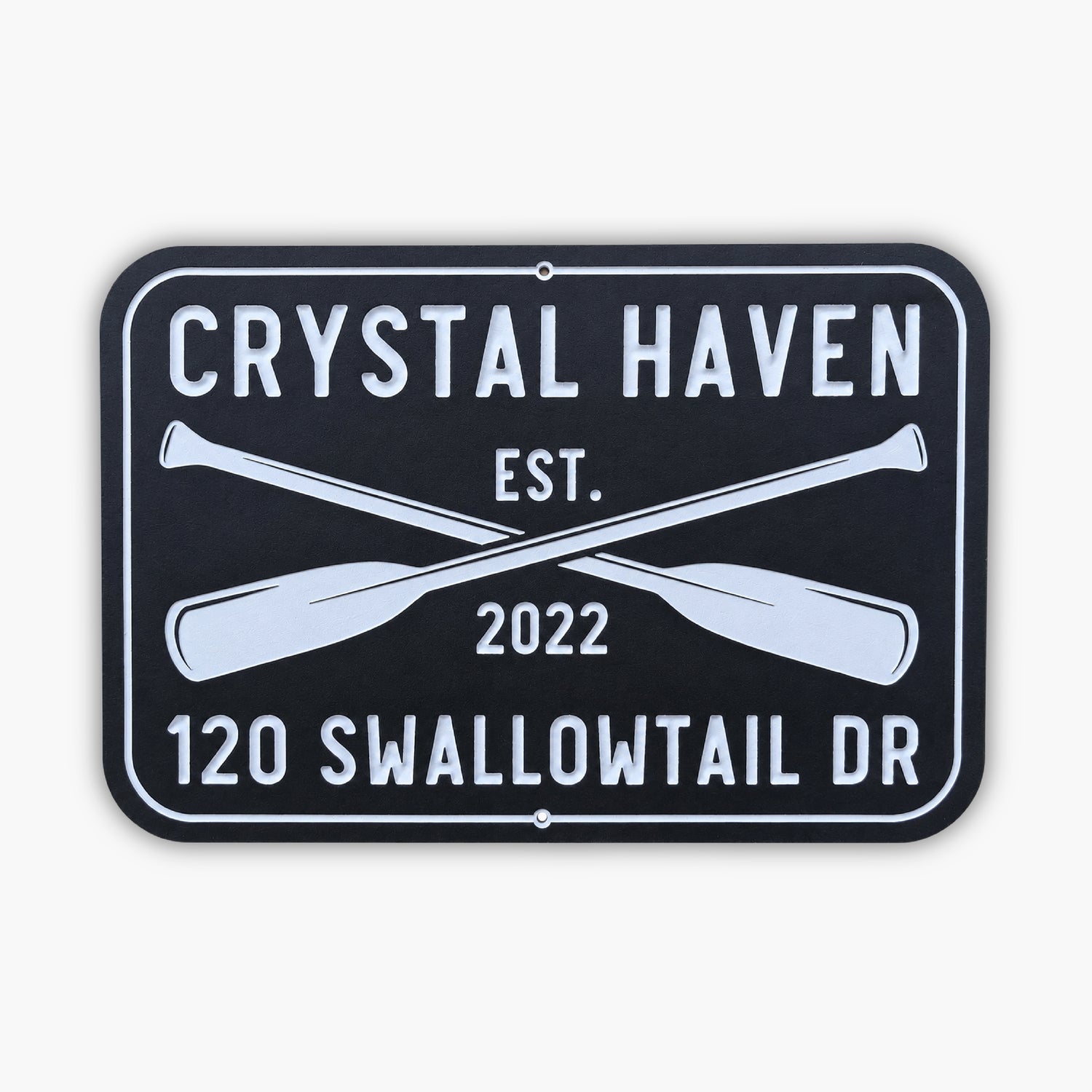 custom carved address sign with oars