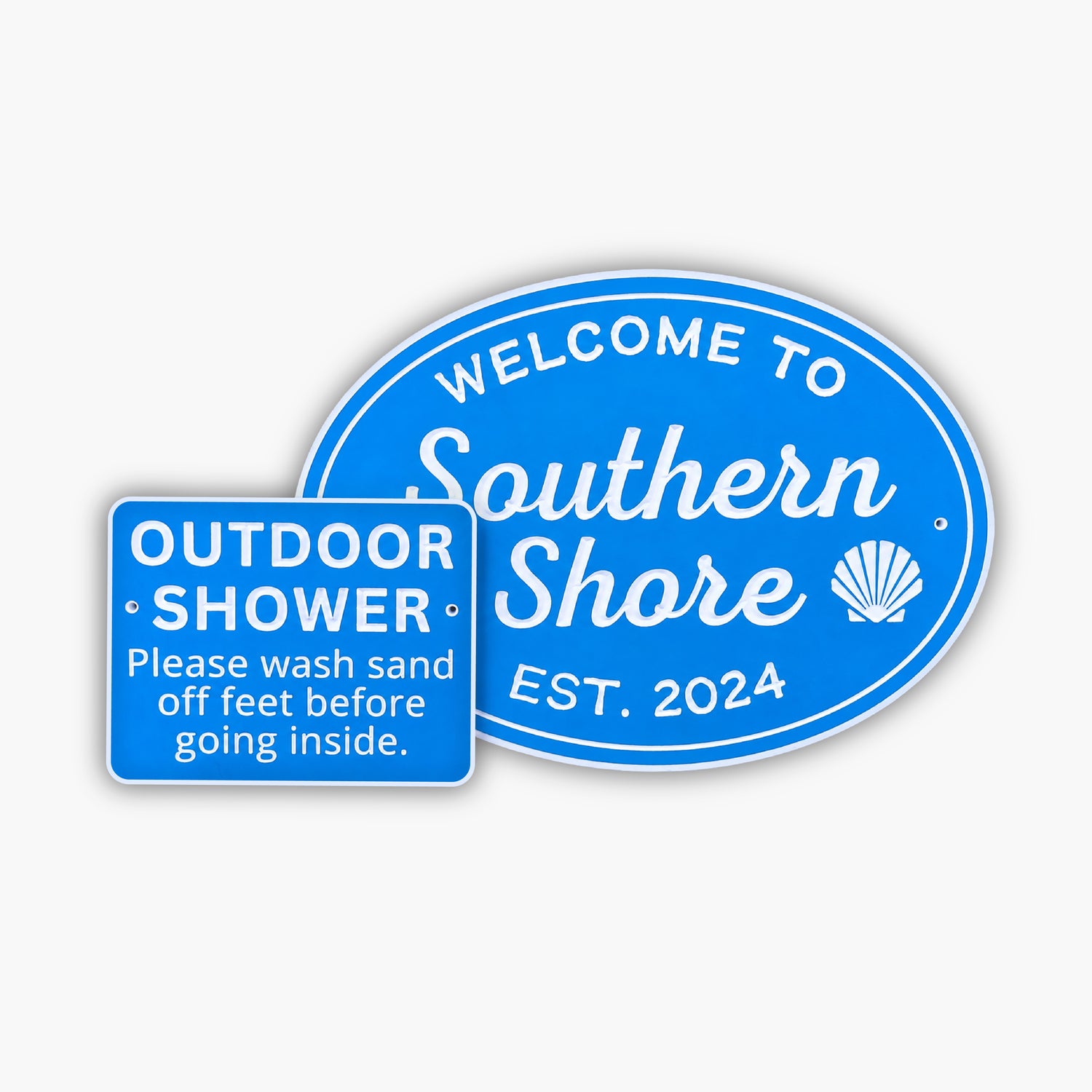 beach house and shower sign