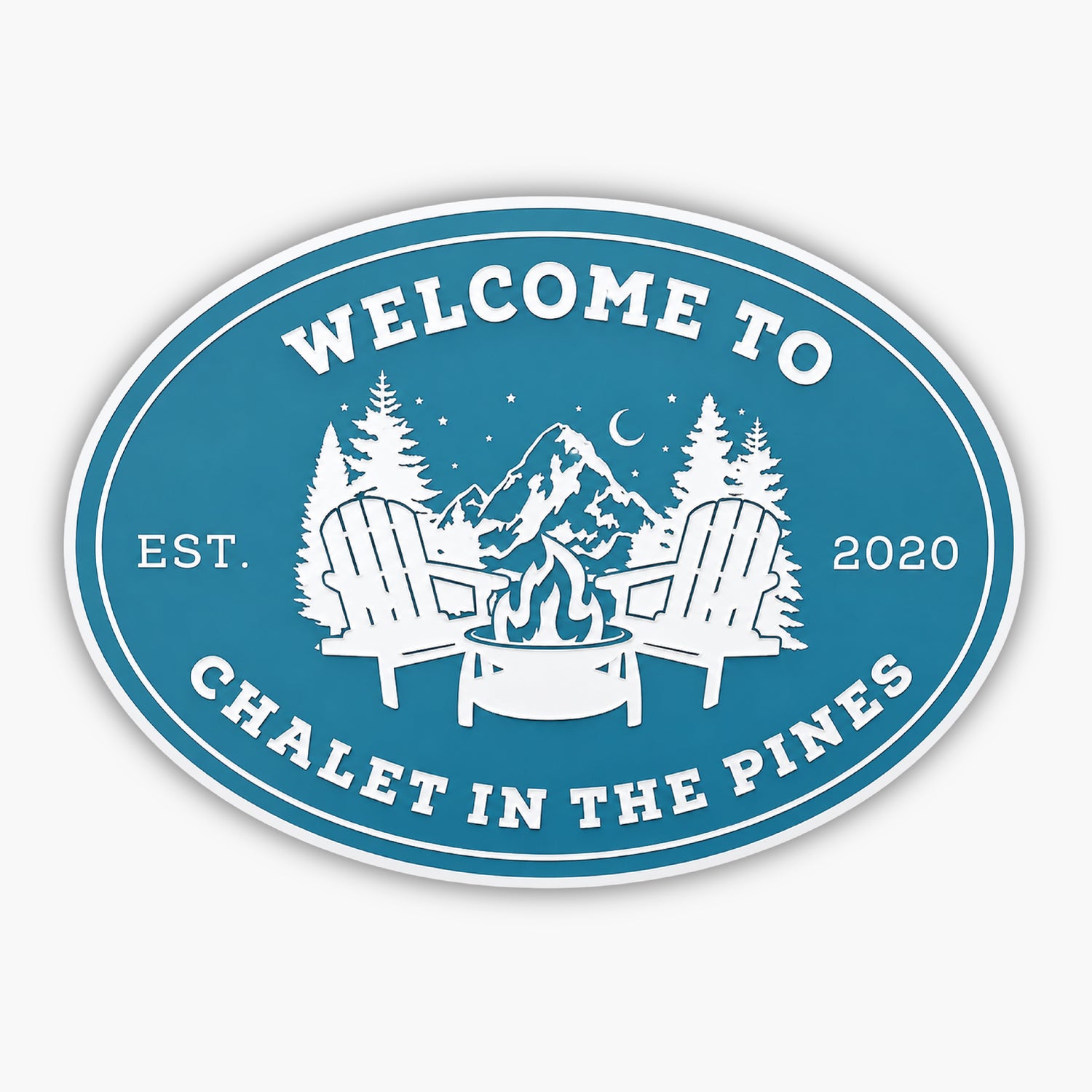 A sign that says welcome to chalet in the pines.