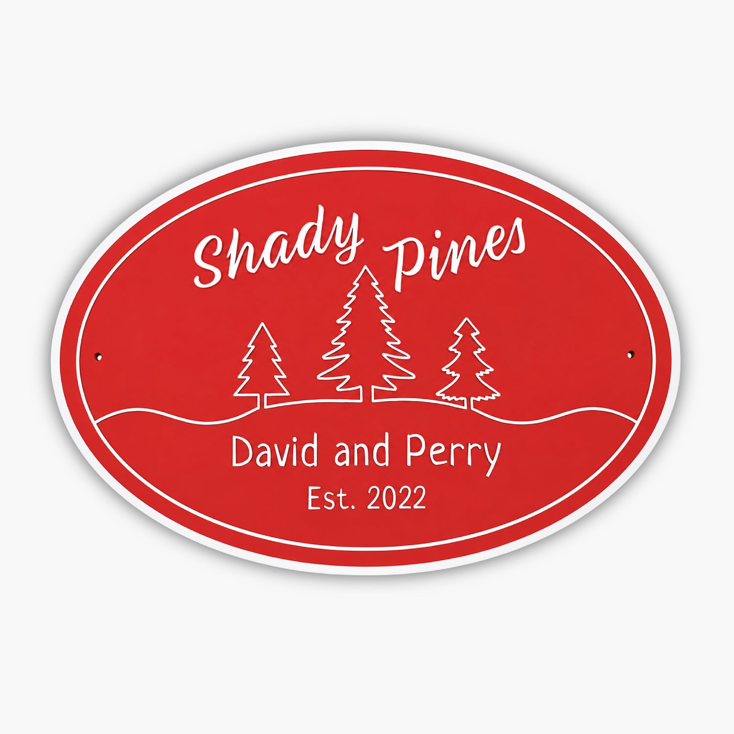 A sign that says shady pines, david and perry est. 2 0 1 3